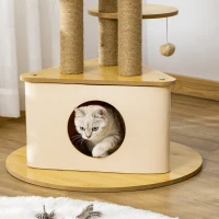 PawHut Cat Tree Tower Multi-Level Kitten House with Scratching Post Condo Hammock Bed Ball Toy - 23.5 x 23.5 x 39 Inches, Yellow(m-10)