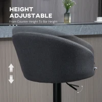 HOMCOM Modern Upholstered Adjustable Barstools with Swivel Seat, Linen Touch Fabric, Steel Frame, Footrest, ‎Gray(m-5)