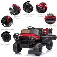 Aosom 12V Kids Ride-on Car Electric Truck Pickup Toy with Parent Remote Control and Trailer, MP3/USB Input for Music, Red(m-8)