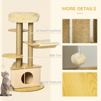 PawHut Cat Tree Tower Multi-Level Kitten House with Scratching Post Condo Hammock Bed Ball Toy - 23.5 x 23.5 x 39 Inches, Yellow(m-7)