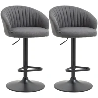 HOMCOM Modern Upholstered Adjustable Barstools with Swivel Seat, Linen Touch Fabric, Steel Frame, Footrest, ‎Gray(m-1)