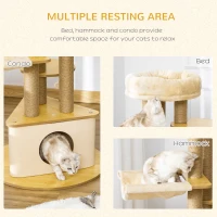 PawHut Cat Tree Tower Multi-Level Kitten House with Scratching Post Condo Hammock Bed Ball Toy - 23.5 x 23.5 x 39 Inches, Yellow(m-6)