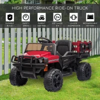 Aosom 12V Kids Ride-on Car Electric Truck Pickup Toy with Parent Remote Control and Trailer, MP3/USB Input for Music, Red(m-4)