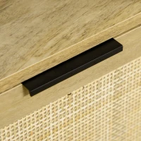 HOMCOM Boho Bookshelf, Storage Cabinet with 3 Open Shelves and Natural Rattan Decor, Bookcase for Living Room, Study, Oak(m-9)