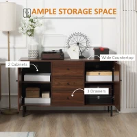 HOMCOM Retro Sideboard with 2 Cabinets 3 Drawers, Buffet Table, Brown(m-4)