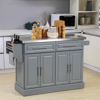 HOMCOM Rolling Kitchen Island Cart - Grey, with Cabinets & Drawers, Spacious Worktop - Ideal for Storage & Meal Prep(m-1)