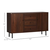 HOMCOM Retro Sideboard with 2 Cabinets 3 Drawers, Buffet Table, Brown(m-3)