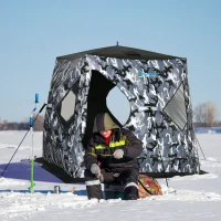 Outsunny 2 Person Insulated Ice Fishing Shelter Pop-Up Portable Ice Fishing Tent with Carry Bag and Anchors for Lowest Temps -22℉, Camouflage(m-2)