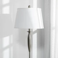 HOMCOM Boho Desk Lamp & Floor Lamps Set of 3, 3 Piece Lamp Set for Living Room, Bedroom, & More, Linen Lampshade, Steel Base, Silver(m-8)