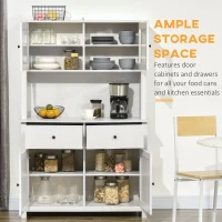 HOMCOM 63.5" Kitchen Buffet with Hutch, Pantry Storage Cabinet with 4 Shelves, Drawers, Framed Glass Doors, Open Microwave Countertop, Antique White(m-4)