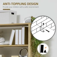 HOMCOM Boho Bookshelf, Storage Cabinet with 3 Open Shelves and Natural Rattan Decor, Bookcase for Living Room, Study, Oak(m-6)