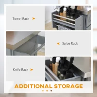 HOMCOM Rolling Kitchen Island Cart - Grey, with Cabinets & Drawers, Spacious Worktop - Ideal for Storage & Meal Prep(m-6)