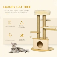 PawHut Cat Tree Tower Multi-Level Kitten House with Scratching Post Condo Hammock Bed Ball Toy - 23.5 x 23.5 x 39 Inches, Yellow(m-4)