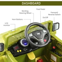 Aosom 12V Kids Electric Ride On Car Toy Truck with Remote Control 2 Speeds Lights MP3 LCD Power Indicator, Green(m-6)