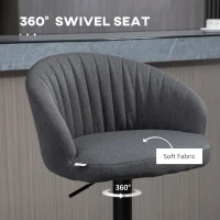 HOMCOM Modern Upholstered Adjustable Barstools with Swivel Seat, Linen Touch Fabric, Steel Frame, Footrest, ‎Gray(m-6)