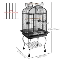 PawHut 63-inch Large Bird Parrot Cage Rolling Cockatiel Finch Macaw Aviary Cage Open Play Top with 2 Perch 3 Stainless Steel Cup Pet Furniture(m-3)