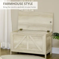 HOMCOM 30" Farmhouse Storage Bench, Lift Top Storage Chest with Safety Hinge to Open Up 100°, Wooden Trunk for Bedroom, Entryway, Living Room, Natural(m-4)