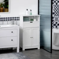 kleankin Bathroom Cabinet Organizer, Freestanding Small Storage Cabinet with Drawer and Adjustable Shelf for Living Room, or Entryway, White(m-2)