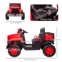 Aosom 2-Seater Kids Tractor, 12V 7Ah Electric Ride-on Car Farm Truck with Parental Control, Detachable Bucket, 2 Speeds, Music, Lights, Suspension Wheels, for 37-72 Months, Red(m-3)