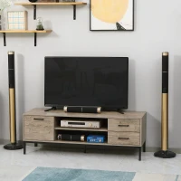 HOMCOM TV Stand for TV up to 50 Inches, Entertainment Center with Door, Open Storage and Drawers, TV Table with Steel Legs, Gray(m-2)