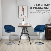 HOMCOM Modern Upholstered Adjustable Barstools with Swivel Seat, Velvet Touch Fabric, Steel Frame, Footrest, ‎Blue(m-4)
