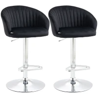 HOMCOM Modern Upholstered Adjustable Barstools with Swivel Seat, Velvet Touch Fabric, Steel Frame, Footrest, ‎Black(m-1)