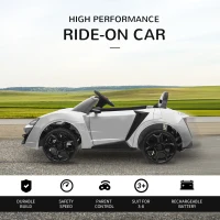 Aosom Ride On Car for Kids  6V Electric Ride-On Car with Parental Remote Control, 2 Speeds, LCD power indicator, Seat Belt (White)(m-4)