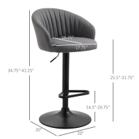 HOMCOM Modern Upholstered Adjustable Barstools with Swivel Seat, Linen Touch Fabric, Steel Frame, Footrest, ‎Gray(m-3)