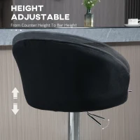 HOMCOM Modern Upholstered Adjustable Barstools with Swivel Seat, Velvet Touch Fabric, Steel Frame, Footrest, ‎Black(m-5)
