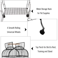 PawHut 63-inch Large Bird Parrot Cage Rolling Cockatiel Finch Macaw Aviary Cage Open Play Top with 2 Perch 3 Stainless Steel Cup Pet Furniture(m-4)