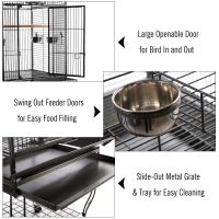PawHut 63-inch Large Bird Parrot Cage Rolling Cockatiel Finch Macaw Aviary Cage Open Play Top with 2 Perch 3 Stainless Steel Cup Pet Furniture(m-5)