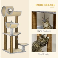 PawHut 48" Fun Cat Tree with Scratching Posts, Small Cat Tower for Indoor Cat Furniture, Cat Tunnel Bed Activity Center Climbing Toy(m-5)