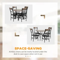 HOMCOM Industrial Dining Table Set for 4, Space-Saving 5 Piece Kitchen Table and Chairs with Round Table, Padded Seat and Steel Frame, Brown(m-6)