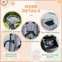 Qaba Lightweight Baby Stroller w/ 360° Reversible Seat, Toddler Travel Stroller w/ One Hand Fold, Grey(m-8)