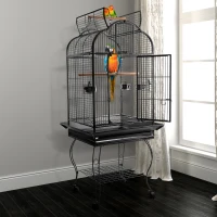 PawHut 63-inch Large Bird Parrot Cage Rolling Cockatiel Finch Macaw Aviary Cage Open Play Top with 2 Perch 3 Stainless Steel Cup Pet Furniture(m-9)