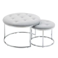 HOMCOM Nesting Coffee Table Set of 2, Round End Tables with Velvet-Feel Button Tufted Top for Living Room, Home Office, Grey(m-10)