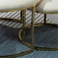 HOMCOM Nesting Coffee Table Set of 2, Round End Tables with Velvet-Feel Button Tufted Top for Living Room, Home Office, White(m-12)