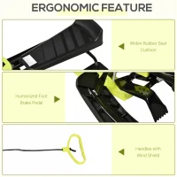 Outsunny Kids Snow Sled, Ski Sled Slider Board,  Racer Snowmobile, with Foot Break, Pull Rope, Steering Wheel, for Downhill and Uphill, Age 5 & up, Gift for Boys & Girls(m-5)