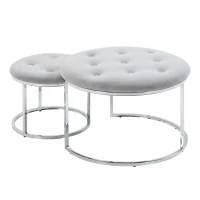 HOMCOM Nesting Coffee Table Set of 2, Round End Tables with Velvet-Feel Button Tufted Top for Living Room, Home Office, Grey(m-11)