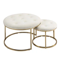 HOMCOM Nesting Coffee Table Set of 2, Round End Tables with Velvet-Feel Button Tufted Top for Living Room, Home Office, White(m-10)