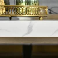 HOMCOM Square Coffee Table with Faux Marble Tabletop, Low Table for Sitting on The Floor, Stainless Steel Frame for Living Room, White(m-11)