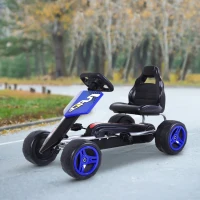 Aosom Kids Go Kart, 4 Wheeled Ride On Pedal Car, Racer for 3 years, for Boys and Girls, Outdoor - Blue(m-8)
