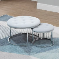 HOMCOM Nesting Coffee Table Set of 2, Round End Tables with Velvet-Feel Button Tufted Top for Living Room, Home Office, Grey(m-2)