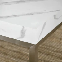 HOMCOM Square Coffee Table with Faux Marble Tabletop, Low Table for Sitting on The Floor, Stainless Steel Frame for Living Room, White(m-12)