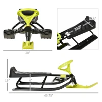 Outsunny Kids Snow Sled, Ski Sled Slider Board,  Racer Snowmobile, with Foot Break, Pull Rope, Steering Wheel, for Downhill and Uphill, Age 5 & up, Gift for Boys & Girls(m-3)