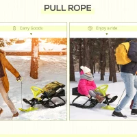Outsunny Kids Snow Sled, Ski Sled Slider Board,  Racer Snowmobile, with Foot Break, Pull Rope, Steering Wheel, for Downhill and Uphill, Age 5 & up, Gift for Boys & Girls(m-6)