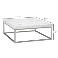 HOMCOM Square Coffee Table with Faux Marble Tabletop, Low Table for Sitting on The Floor, Stainless Steel Frame for Living Room, White(m-3)