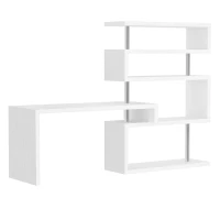 HomCom Rotating Home Office Corner Desk and Storage Shelf Combo - Wood Grain White(m-11)