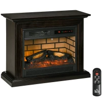 HOMCOM 31" Electric Fireplace with Dimmable Flame Effect and Mantel, Freestanding Space Heater with Log Hearth and Remote Control, 1400W, Brown(m-1)