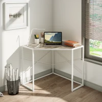 HOMCOM Modern White Corner Computer Desk, Space-Saving Steel Frame Design for Home Office, Study Room(m-1)